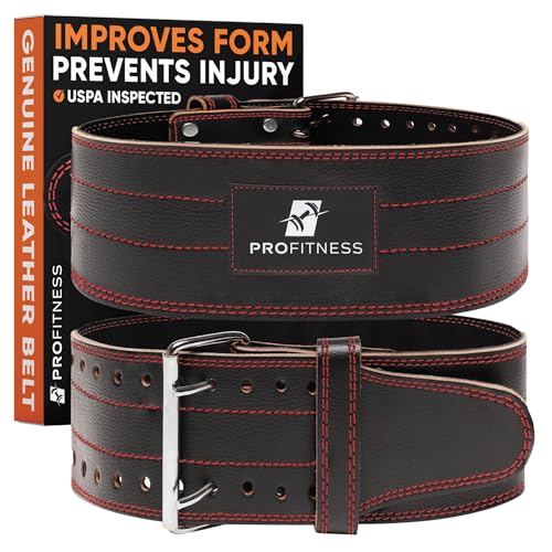 ProFitness Gewichthebergürtel für Damen und Herren, Leder, Schwarz / Rot, Größe M von ProFitness