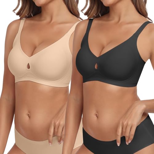 ProKloud Damen Push Up BH ohne Buegel Nahtloser Bralette Tiefem V-Ausschnitt Super Bequemer Bügelloser BH Große Größen von ProKloud