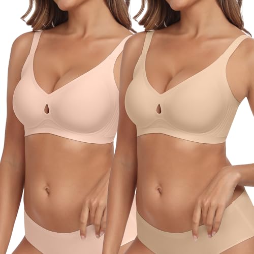 ProKloud Damen Push Up BH ohne Buegel Nahtloser Bralette Tiefem V-Ausschnitt Super Bequemer Bügelloser BH Große Größen von ProKloud