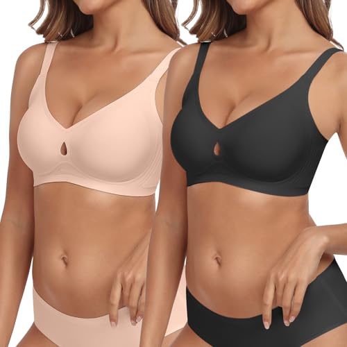 ProKloud Damen Push Up BH ohne Buegel Nahtloser Bralette Tiefem V-Ausschnitt Super Bequemer Bügelloser BH Große Größen von ProKloud