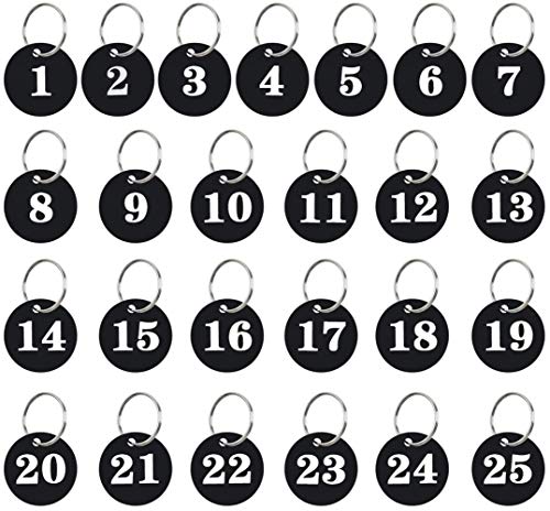 ProLeo 25stk Nummeriert Schlüsselanhänger 1-25 Nummer Schlüssel Anhänger ID Tags Key Chain mit Schlüsselring, Kennzeichnungsmarken, Schlüsselmarken mit Schlüsselringe von ProLeo