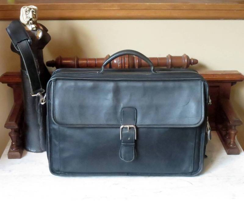 Sale Coach Doppelreißverschluss-Aktentasche, Laptoptasche Aus Schwarzem Leder Mit Silberfarbenen Nickel-Hardwares - Style No 0537 - Euc von ProVintageGear