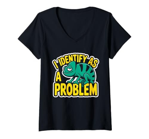 Damen Lustiger Sarkasmus Problem Chamaleon Liebhaber Humor T-Shirt mit V-Ausschnitt von Problematic Humor Apparel