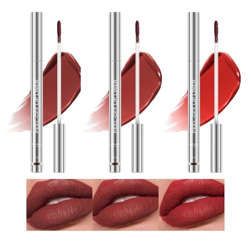 3PCS Peel Off Lipliner Stain, Wasserfest Tattoo Matte Finish Lippenfleck, Lang Anhaltender Übertragungsfest Peel Off Lippenstift, Hochpigmentierter Lipgloss für Frauen (Dunkelrot/Ziegelrot/Rose) von Probuk