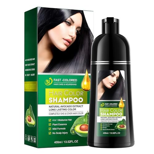 400 ml Natürlich schwarzes Haarfärbeshampoo mit Pflanzenextrakten, 3-in-1 Shampoo zum Färben, Pflegen & Waschen, sanfte Grauhaarabdeckung für Männer & Frauen, semi-permanente Haarfarbe von Probuk