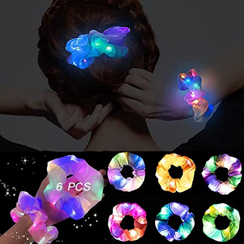 6PCS LED Haarbänder Probuk Bunte Traceless Elastische Leuchtende Seile Haargummis mit 3 Licht Modi,Glow in the Dark Frauen Haar-Accessoires für Neujahr Party,Kostümpartys,Karneval,Raves,Neonpartys von Probuk