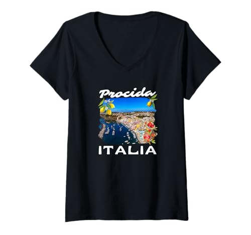 Damen Procida Italien Souvenir/Procida T-Shirt mit V-Ausschnitt von Procida Italien Souvenirladen