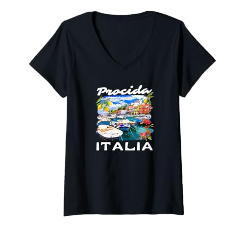 Damen Procida Italien Souvenir/Procida T-Shirt mit V-Ausschnitt von Procida Italien Souvenirladen