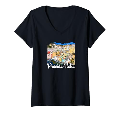 Damen Procida Italien Souvenir/Procida T-Shirt mit V-Ausschnitt von Procida Italien Souvenirladen