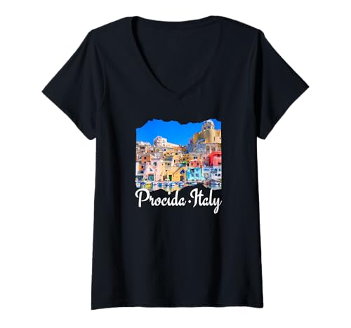 Damen Procida Italien Souvenir/Procida T-Shirt mit V-Ausschnitt von Procida Italien Souvenirladen