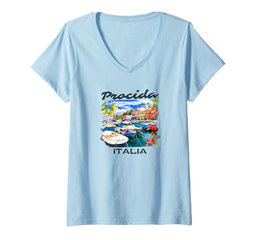 Damen Procida Italien Souvenir/Procida T-Shirt mit V-Ausschnitt von Procida Italien Souvenirladen