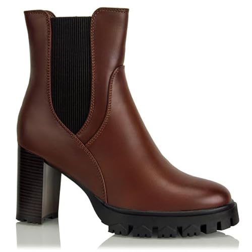 Procity Damen Chelsea Boots Stiefelette mit hohem Absatz und seitlichem Reißverschluss Damen Ankle Boot Brown2 37 von Procity