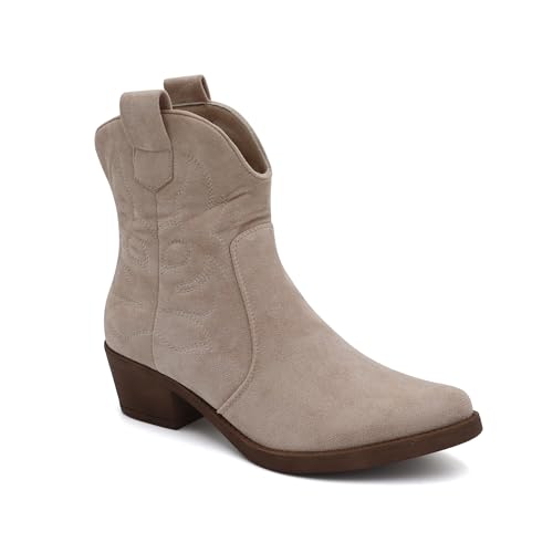 Procity Damen Cowboy Boots Bikerboot Westernstiefel Cowboy Stiefelette für Damen mit dem Blockabsatz Beige 38 von Procity
