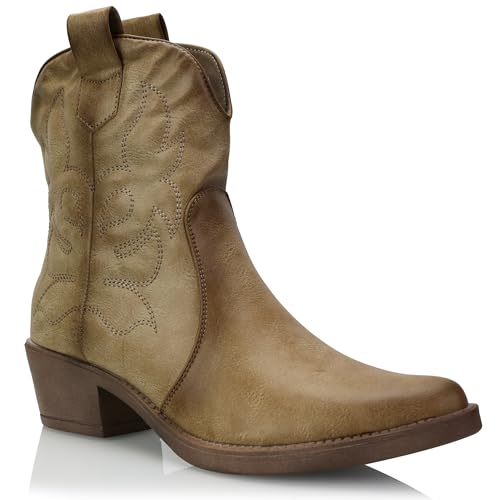Procity Damen Cowboy Boots Bikerboot Westernstiefel Cowboy Stiefelette für Damen mit dem Blockabsatz Khaki 42 von Procity