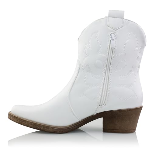 Procity Damen Cowboy Boots Bikerboot Westernstiefel Cowboy Stiefelette für Damen mit dem Blockabsatz White 41 von Procity