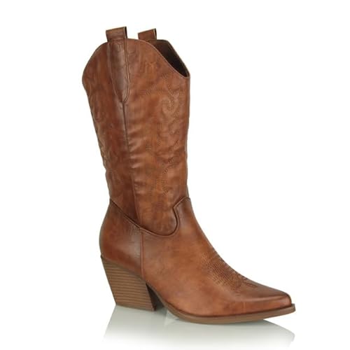 Procity Damen Cowboy Stiefel Westernstiefel für Damen Bikerboot mit dem Blockabsatz Camel 36 von Procity