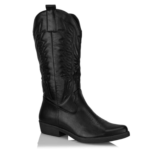 Procity Damen Cowboy Stiefel Westernstiefel für Damen mit dem Blockabsatz Black 36 von Procity