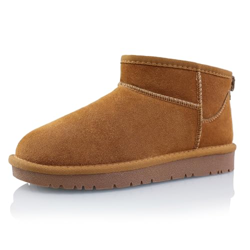 Procity Damen Echtleder Klassische Stiefeletten Mini Schlupfstiefel Gefütterte Winter Boots mit Anti-Rutsch-Profilsohle Camel 39 von Procity