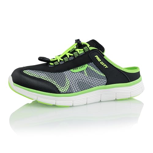 Procity Damen Herren Clogs atmungsaktive und Pflegeleichte Pantoffeln leichte Hausschuhe Black Green 42 von Procity