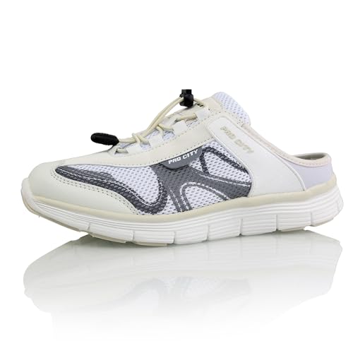 Procity Damen Herren Clogs atmungsaktive und Pflegeleichte Pantoffeln leichte Hausschuhe White Grey 42 von Procity