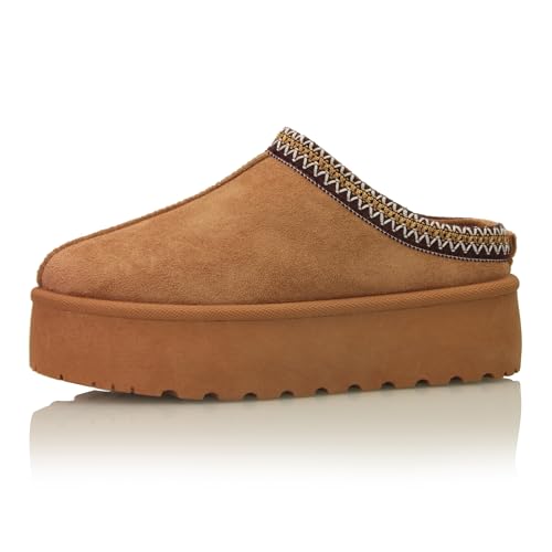 Procity Damen Prints Warm Gefüttert Hausschuhe Pantoffeln mit Plateau Profilsohle Camel 39 von Procity
