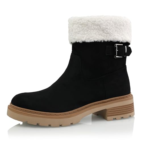 Procity Damen Stiefeletten Schlupfstiefeletten Warm Gefüttert Schneestiefel mit Blockabsatz Black 37 von Procity