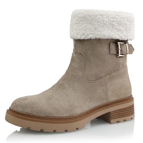 Procity Damen Stiefeletten Schlupfstiefeletten Warm Gefüttert Schneestiefel mit Blockabsatz Khaki 36 von Procity