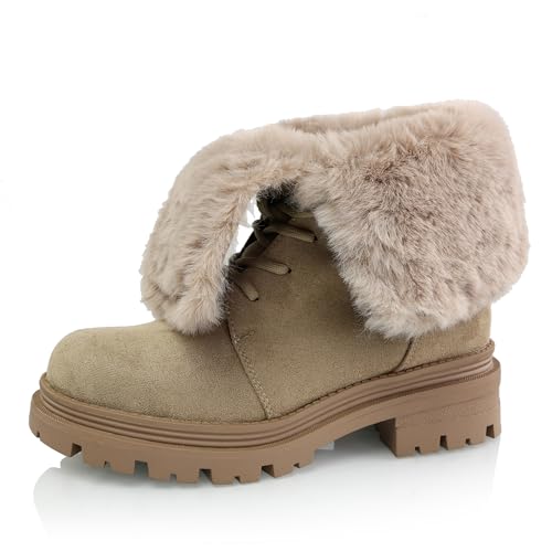 Procity Damen Stiefeletten Schnürstiefeletten Worker Boots Warm Gefüttert Schneestiefel mit Blockabsatz Khaki 39 von Procity