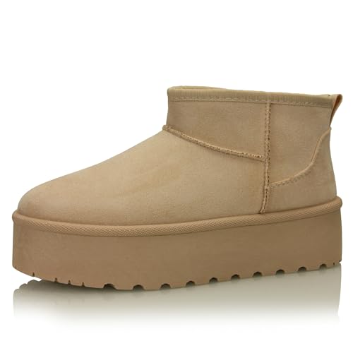 Procity Damen Stiefeletten Warm Gefüttert Plateau Boots mit der Profilsohle Beige 38 von Procity