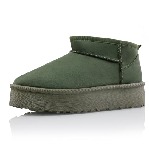 Procity Damen Stiefeletten Warm Gefüttert Plateau Boots mit der Profilsohle Green 38 von Procity