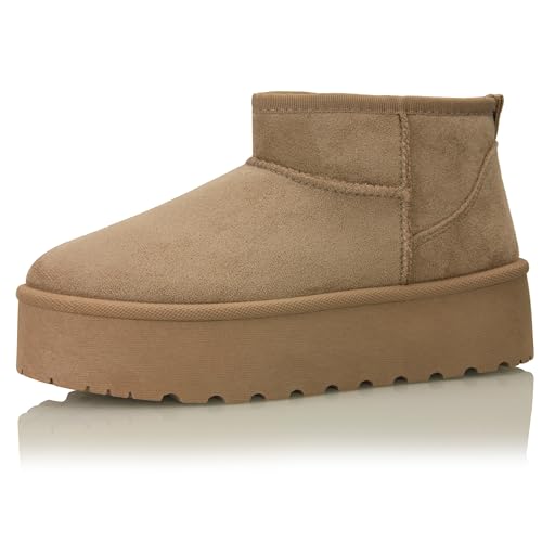 Procity Damen Stiefeletten Warm Gefüttert Plateau Boots mit der Profilsohle Khaki 40 von Procity