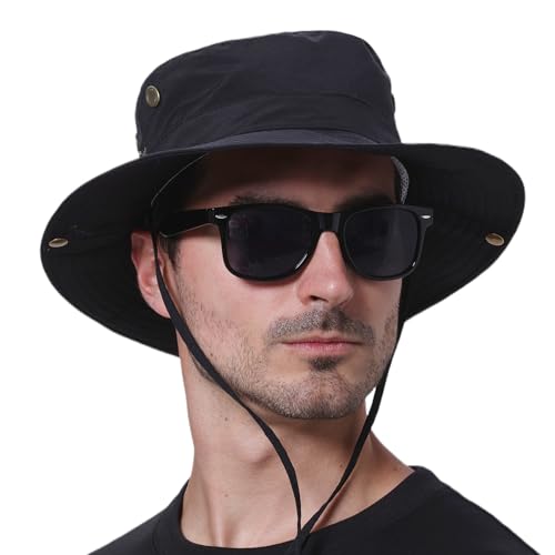 Procity Faltbarer Sonnenhut Damen Herren Outdoor Sommer Wanderhut Safari Hut Anglerhut UV Schutz Bucket Hat Fischerhut mit Kinnband und breiter Krempe Berlin Black 59 von Procity