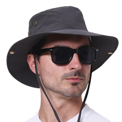 Procity Faltbarer Sonnenhut Damen Herren Outdoor Sommer Wanderhut Safari Hut Anglerhut UV Schutz Bucket Hat Fischerhut mit Kinnband und breiter Krempe Berlin Grey 59 von Procity