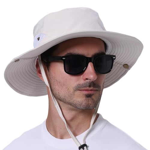 Procity Faltbarer Sonnenhut Damen Herren Outdoor Sommer Wanderhut Safari Hut Anglerhut UV Schutz Bucket Hat Fischerhut mit Kinnband und breiter Krempe Paris Light Khaki 59 von Procity