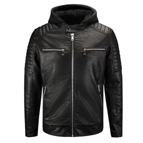 Procity Herren Kunst-Lederjacke mit abnehmbarer Kapuze Bikerjacke Übergangsjacke Kunstleder Black/Black L von Procity