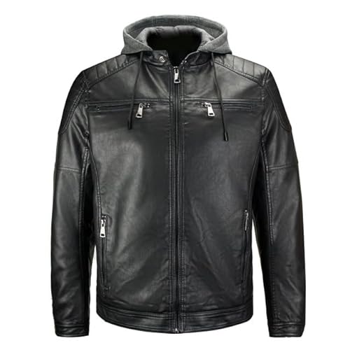 Procity Herren Kunst-Lederjacke mit abnehmbarer Kapuze Bikerjacke Übergangsjacke Kunstleder Black/Dark Gray 2 3XL von Procity