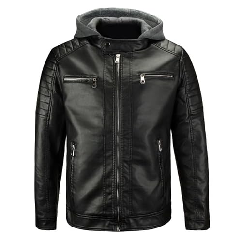 Procity Herren Kunst-Lederjacke mit abnehmbarer Kapuze Bikerjacke Übergangsjacke Kunstleder Black/Dark Gray L von Procity