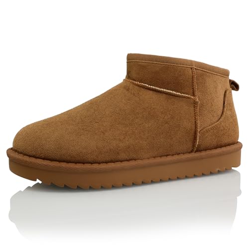 Procity Mini Stiefeletten Damen Warm Gefüttert Wildleder Optik Look Schneestiefel Camel 41 von Procity