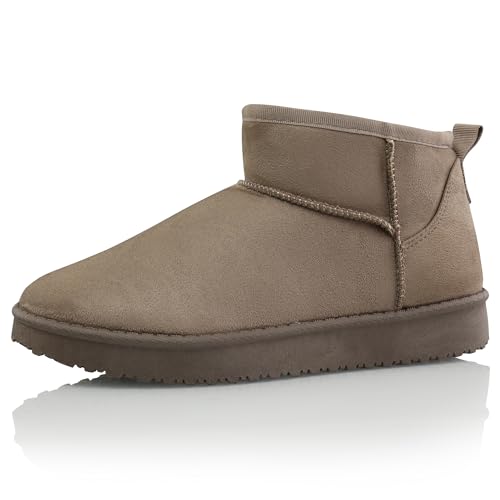 Procity Mini Stiefeletten Damen Warm Gefüttert Wildleder Optik Look Schneestiefel Taupe 36 von Procity