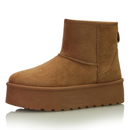 Procity Plateau Boots Damen Stiefeletten Plateau Warm Gefüttert mit der Profilsohle Camel 37 von Procity