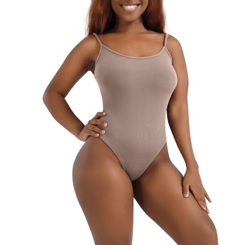 Procity Shapewear Damen Bodysuit Body Shaper Damen Tank Top Jumpsuit mit Verstellbare Träger sexy Tanga-Body N2 Beige L von Procity