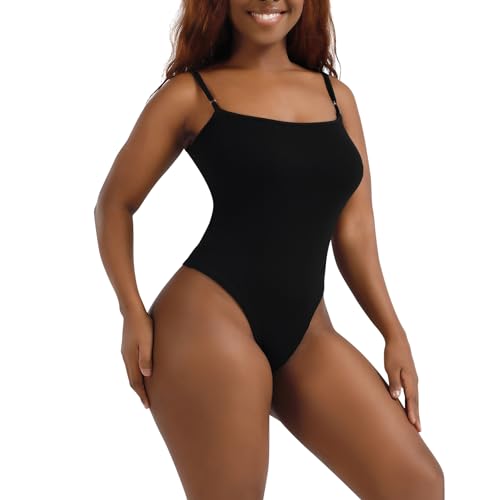 Procity Shapewear Damen Bodysuit Body Shaper Damen Tank Top Jumpsuit mit Verstellbare Träger sexy Tanga-Body N2 Black 3XL von Procity