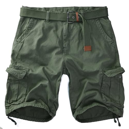 Procity Vintage Herren Cargo Shorts Bermuda Kurze Hosen Herren inkl. Gürtel Berlin Grün 40/XXL von Procity