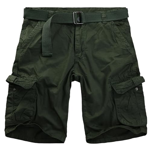 Procity Vintage Herren Cargo Shorts Bermuda Kurze Hosen Herren inkl. Gürtel Oliv Light 34/M von Procity