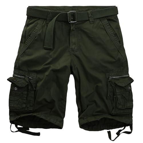 Procity Vintage Kurze Hosen Herren Cargo Shorts inkl. Gürtel Oliv 30-32/XS von Procity