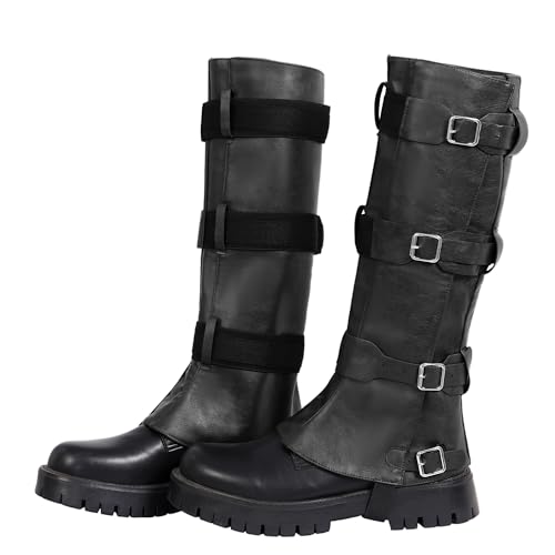 PROCOS Mittelalterliche Stiefel Abdeckung Herren Pirat Wikinger Renaissance PU Leder Bein Rüstung Schutz Kostüm Cosplay, Schwarz, Small Narrow von Procos