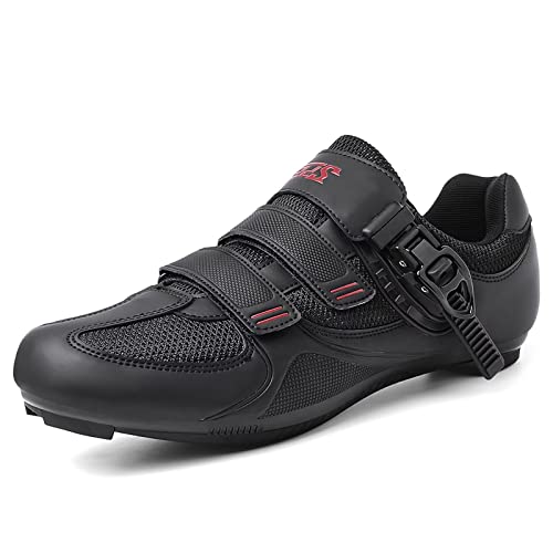 Prodkfe Fahrradschuhe Herren Damen Rennradschuhe MTB Mountainbike Schuhe Radschuhe Kompatibel mit Peloton Bike SPD SPD-SL&Look Delta Cleats für Rennrad Schuhe Männer Schwarz Rot EU43 von Prodkfe