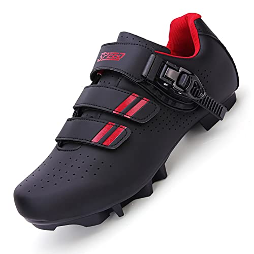 Prodkfe Mountainbike Schuhe MTB Schuhe Damen Herren Leicht Radschuhe SPD Abriebfest Steif Sohlen Spinning Fahrradschuhe Schwarz/Rot 42EU von Prodkfe