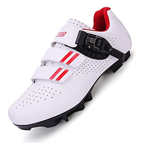 Prodkfe Mountainbike Schuhe MTB Schuhe Damen Herren Leicht Radschuhe SPD Abriebfest Steif Sohlen Spinning Fahrradschuhe Weiß/Rot 45EU von Prodkfe