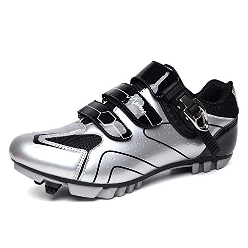 Prodkfe Moutntain Fahrradschuhe Herren Damen MTB Schuhe SPD Mountainbike Schuhe mit Schnalle B Silber 39 EU von Prodkfe